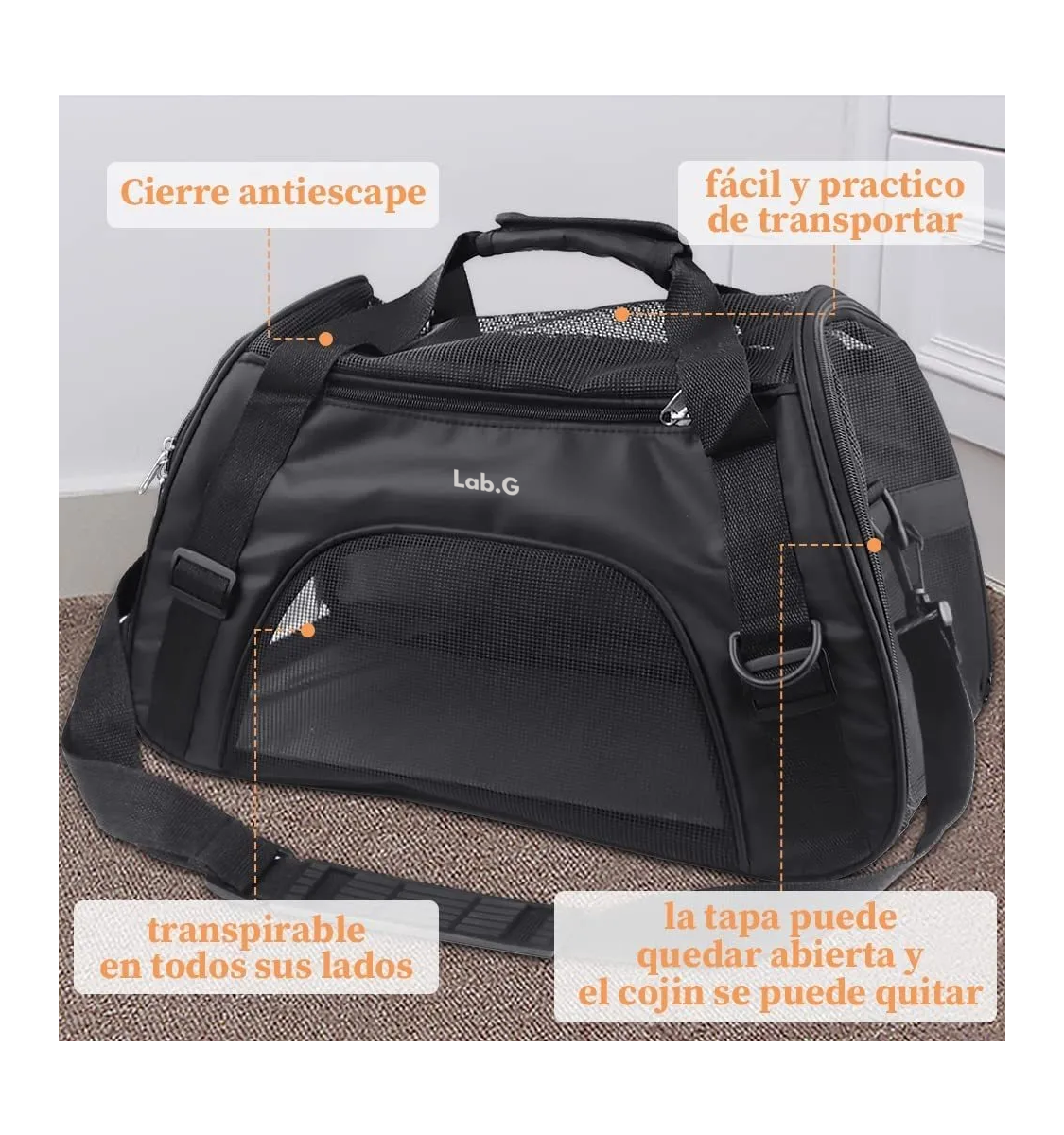 Foto 4 | Bolsa De Viaje Lab.g Portátil Para Mascotas Negro