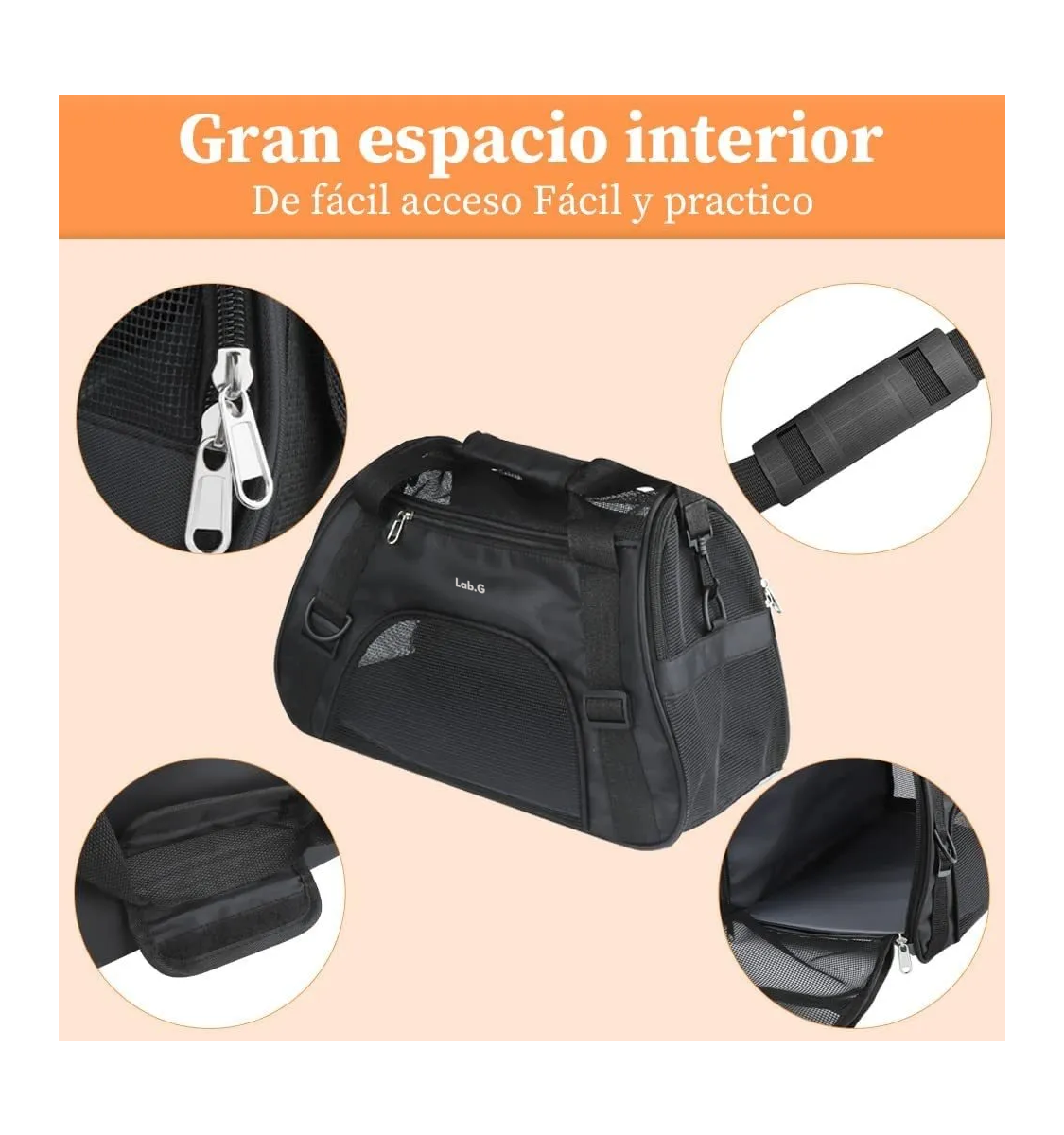 Foto 5 | Bolsa De Viaje Lab.g Portátil Para Mascotas Negro