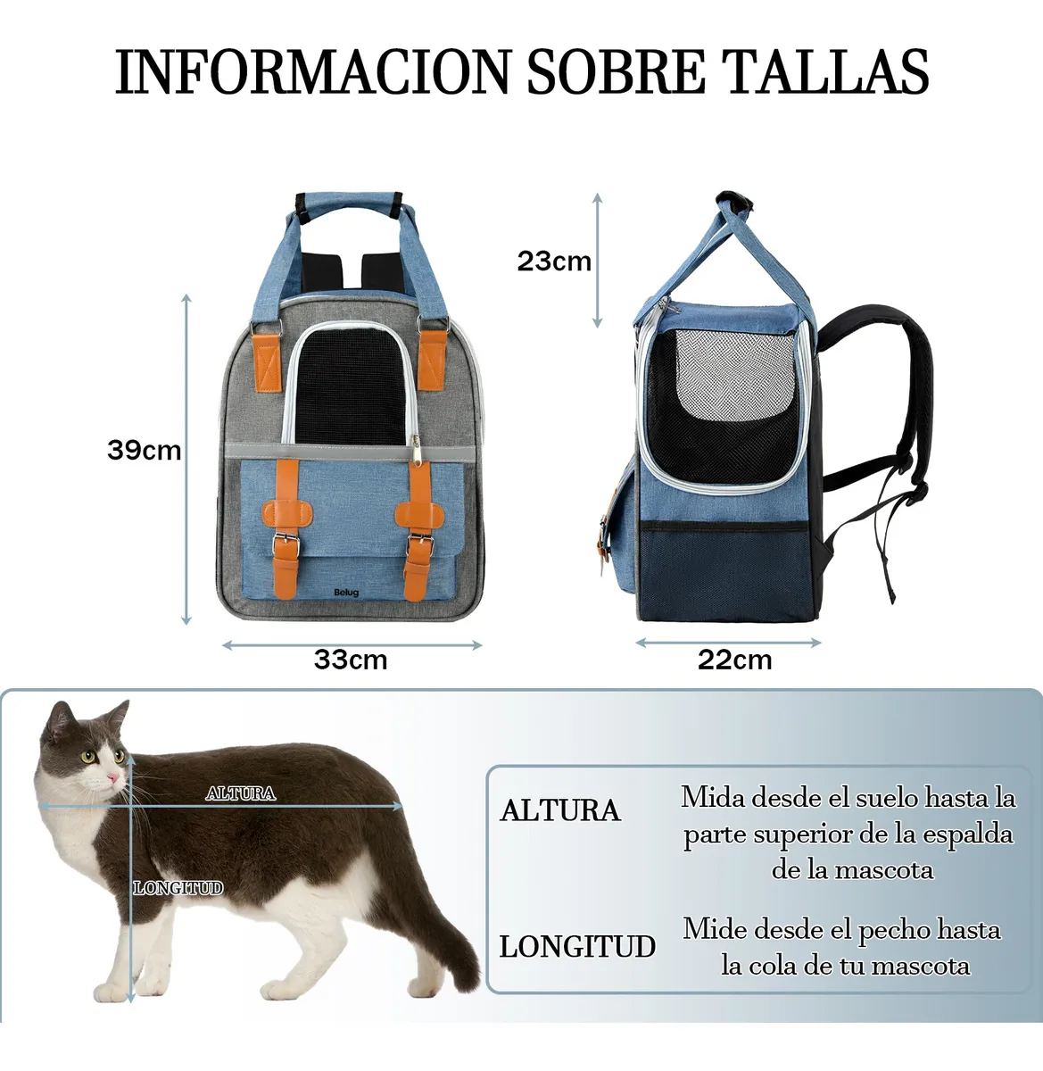 Foto 5 pulgar | Transportadora Mochila  Belug Para Perro Azul Gris