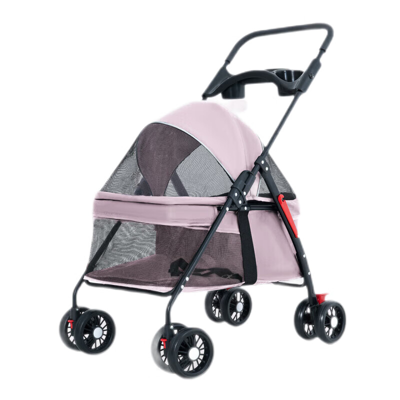 Carriola Plegable para Perros y Gatos de Tamaño Mediano 4 Llantas con Giro 360° H10172 color Rosa