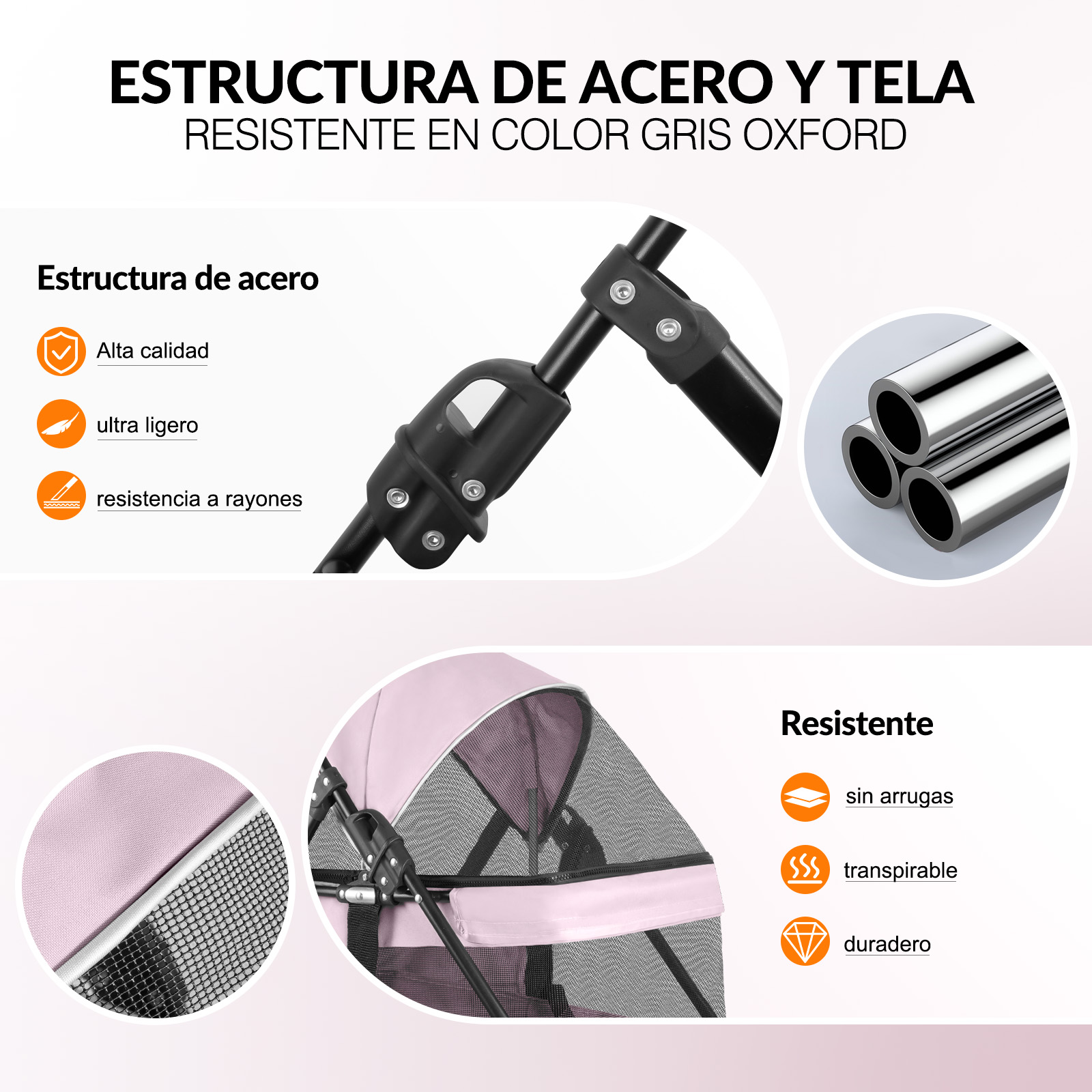 Foto 5 pulgar | Carriola Plegable para Perros y Gatos de Tamaño Mediano 4 Llantas con Giro 360° H10172 color Rosa