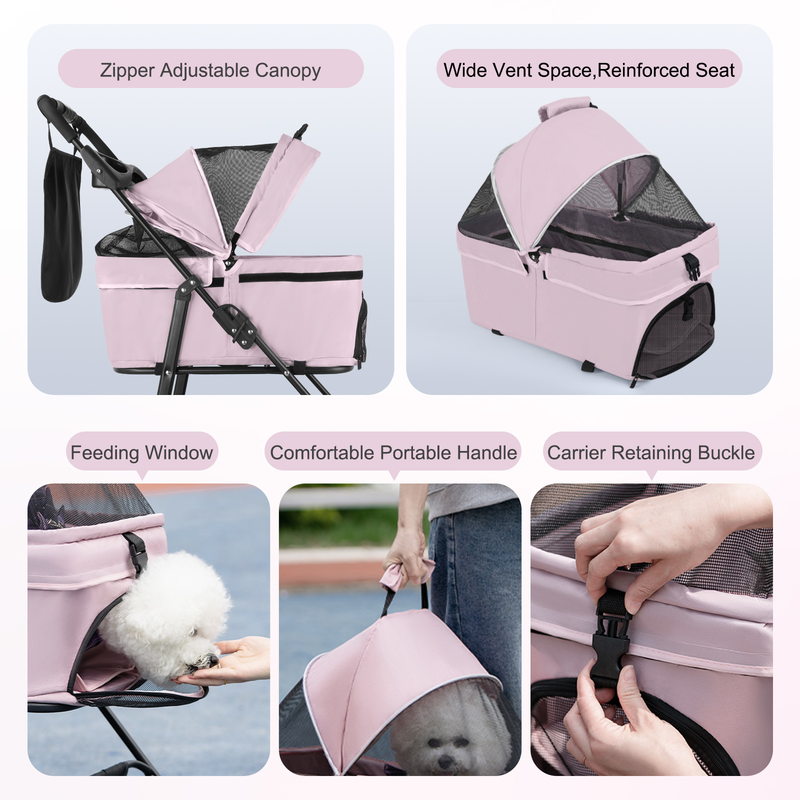 Foto 4 pulgar | Carriola Plegable para Perros y Gatos de Tamaño Mediano 4 Llantas con Giro 360° y Forro Removible H10171 color Rosa