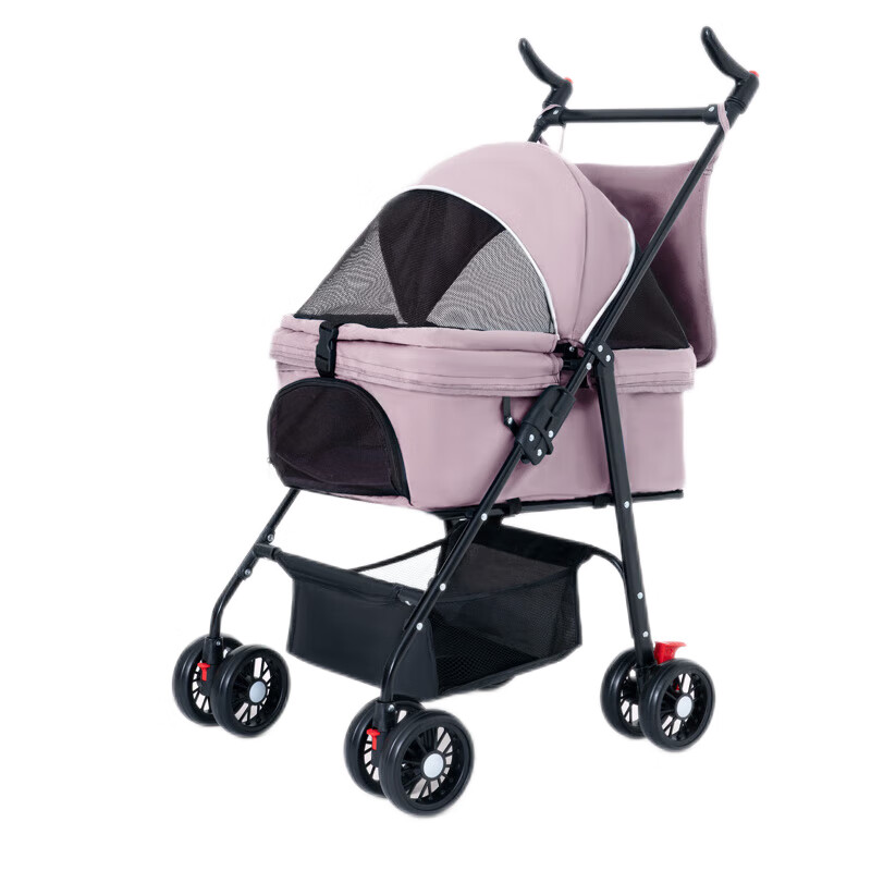 Carriola Plegable para Perros y Gatos de Tamaño Mediano 4 Llantas con Giro 360° H10174 color Rosa