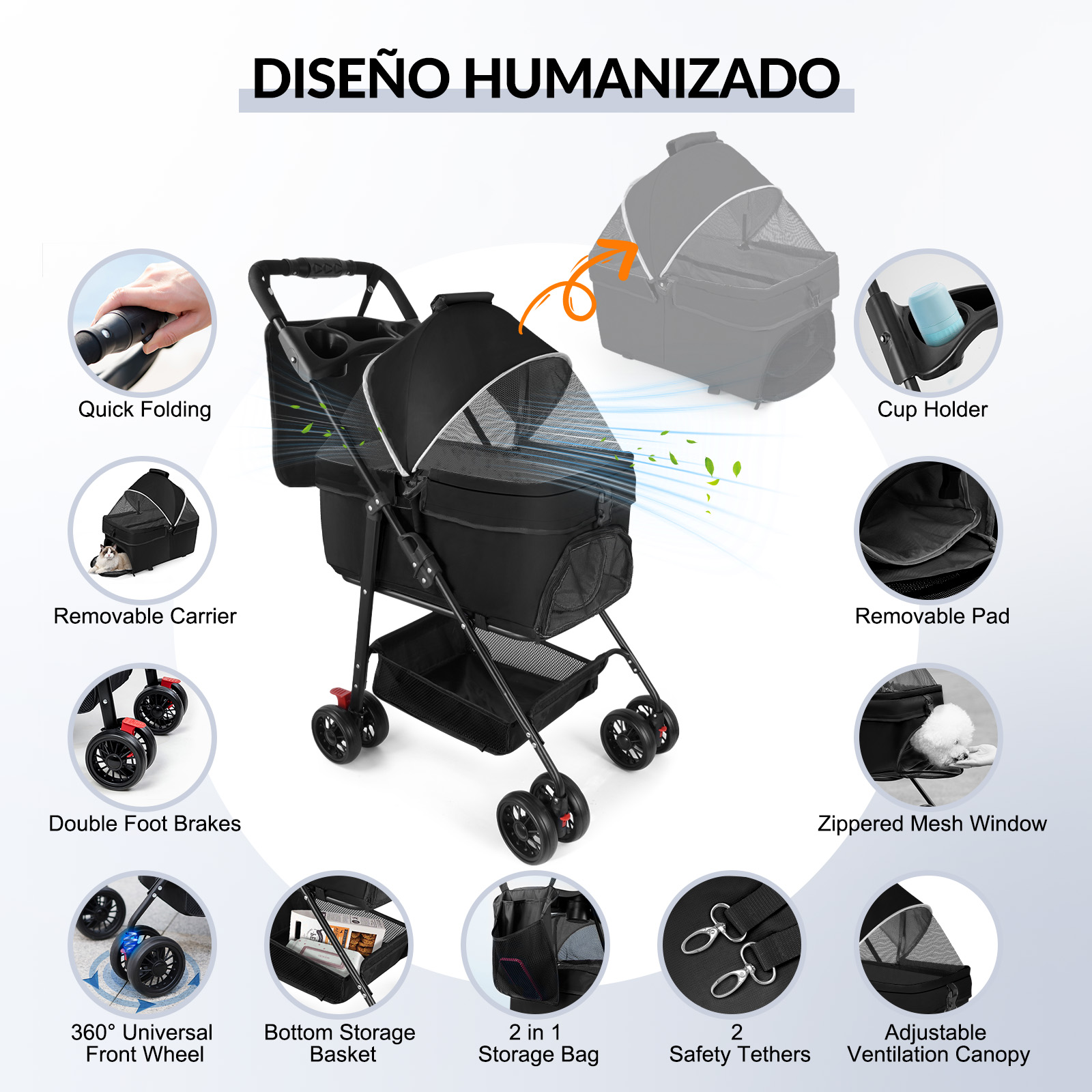 Foto 3 pulgar | Carriola Pleable Generac H10170 con Forro Removible para Mascota