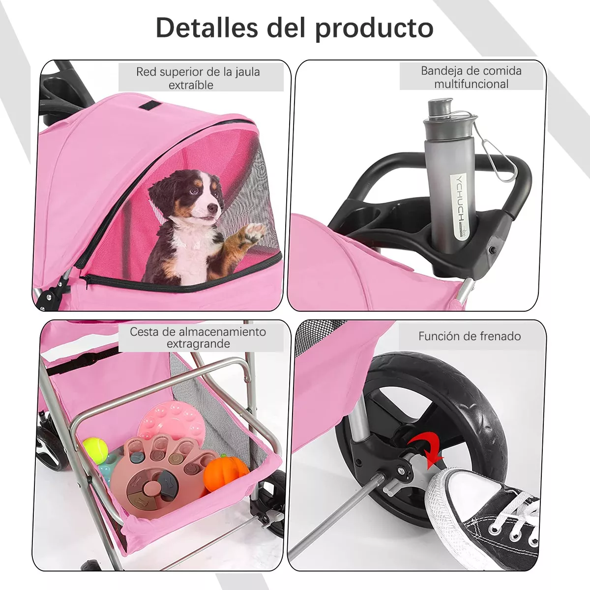 Foto 4 pulgar | Carriola Para Plegable Para Mascotas Con Capazo Eo Safe Imports Esi-12202-1 Rosa