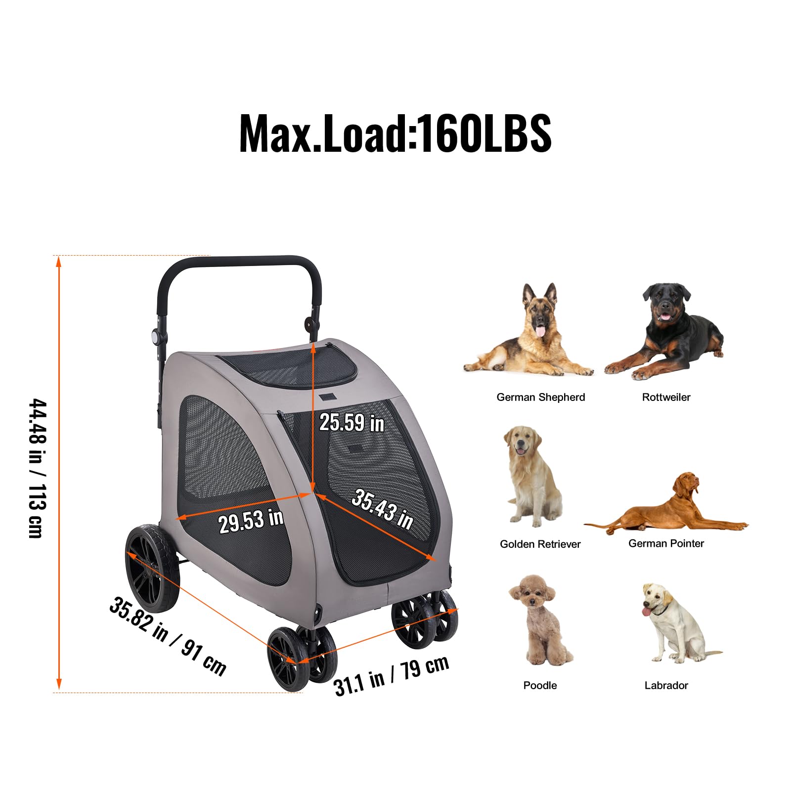 Foto 8 pulgar | Carrito Para Mascotas Vevor, 4 Ruedas, Capacidad De 73 Kg - Venta Internacional.