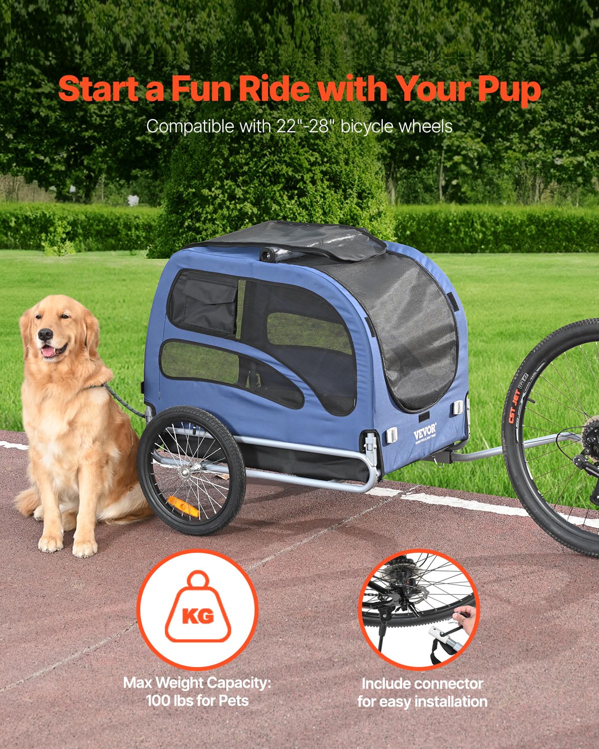 Foto 2 | Remolque Para Bicicleta Para Perros Vevor Soporta Un Marco Plegable De 45 Kg, Azul/negro - Venta Internacional.