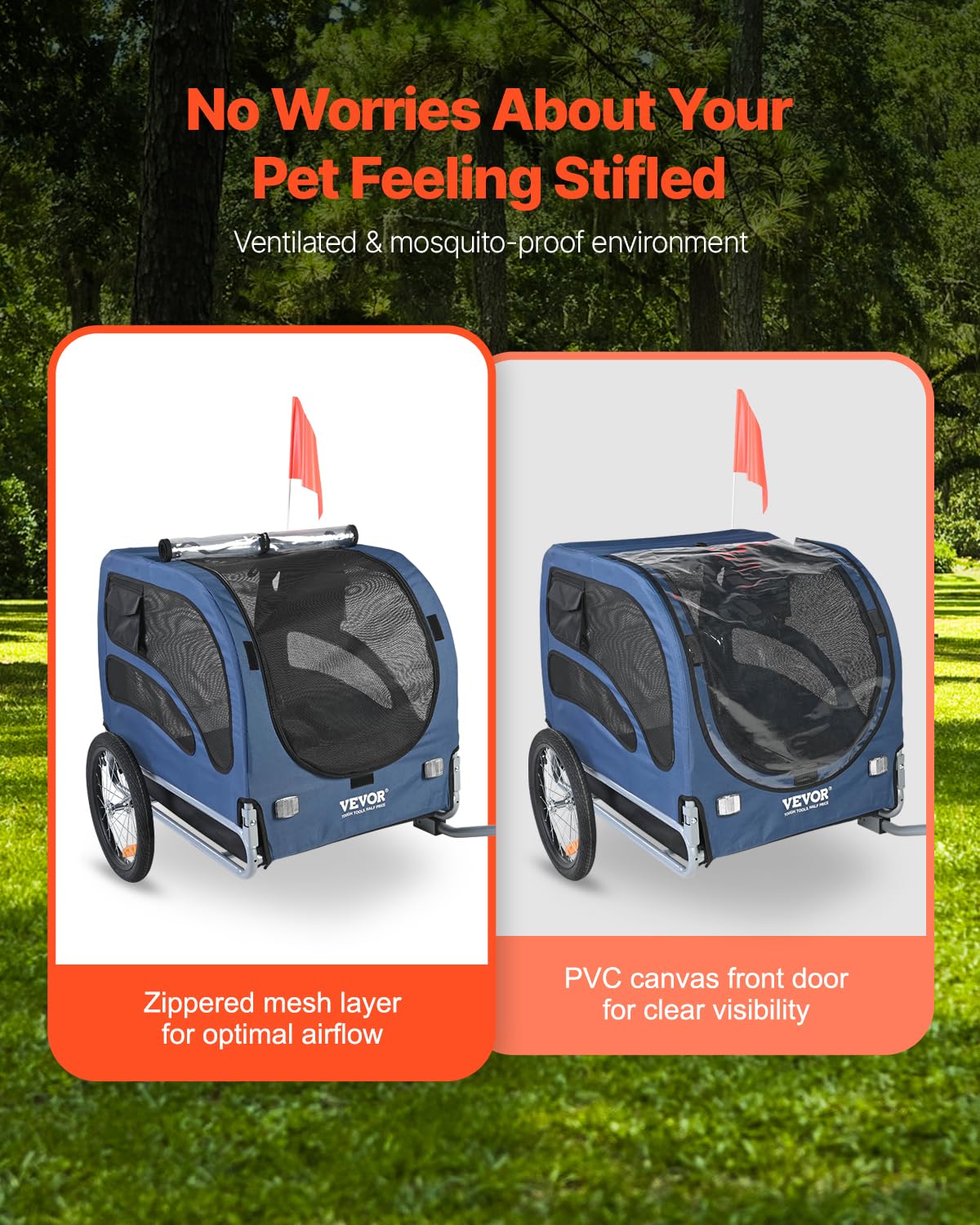 Foto 4 | Remolque Para Bicicleta Para Perros Vevor Soporta Un Marco Plegable De 45 Kg, Azul/negro - Venta Internacional.