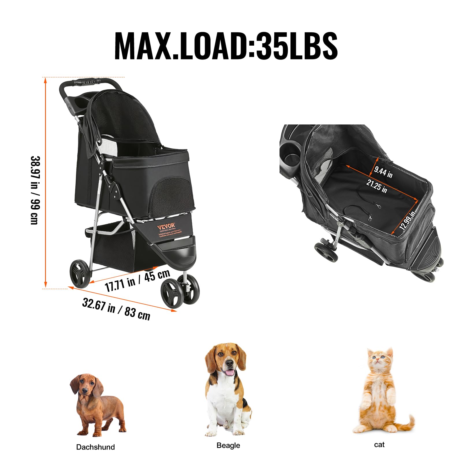 Foto 7 pulgar | Cochecito Para Mascotas Vevor Para Perros Y Gatos De Hasta 16 Kg Con Almacenamiento - Venta Internacional.