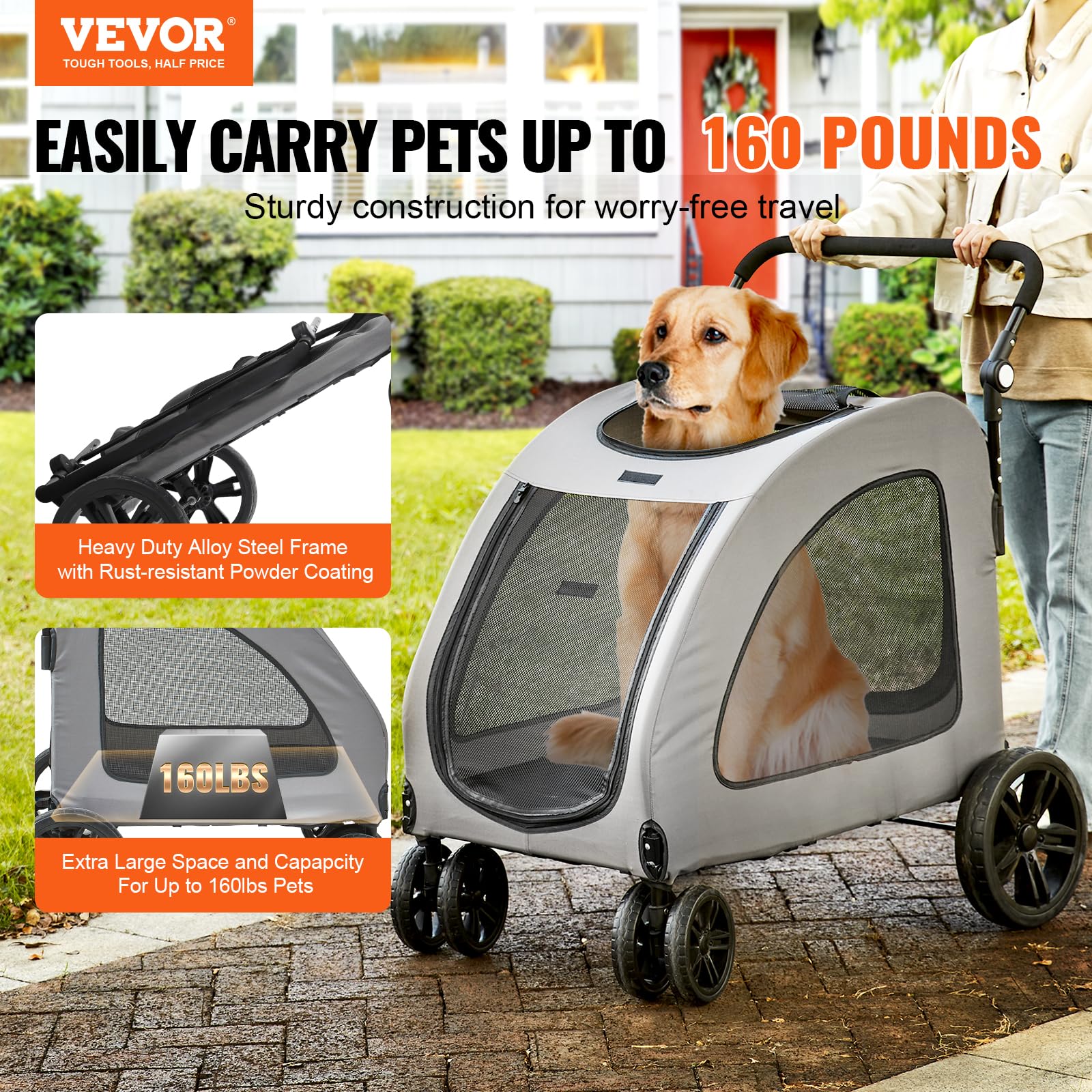 Foto 2 | Cochecito Para Perros Vevor Extra Grande Para Perros De Hasta 73 Kg Con 4 Ruedas - Venta Internacional.