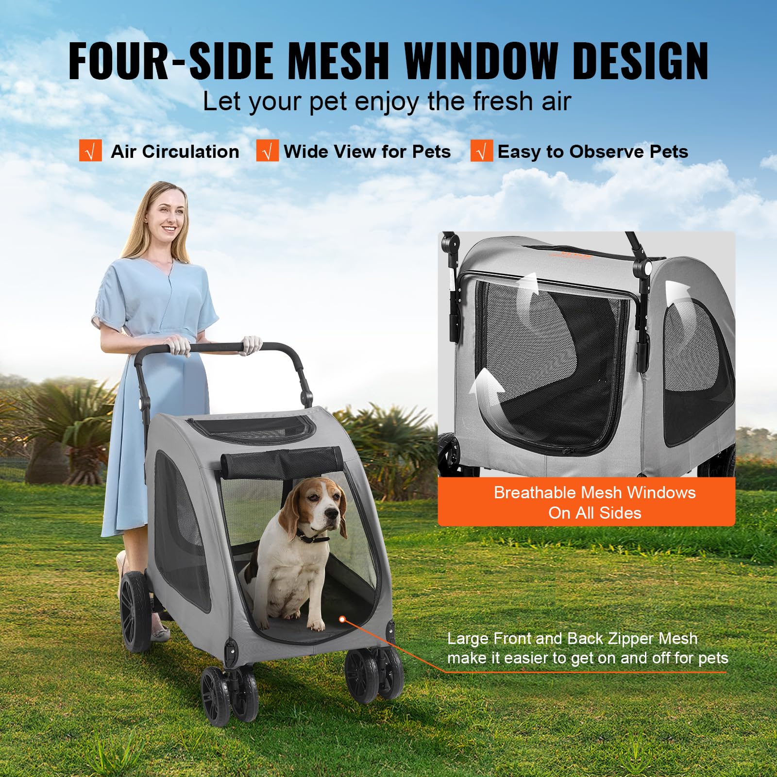 Foto 5 | Cochecito Para Perros Vevor Extra Grande Para Perros De Hasta 73 Kg Con 4 Ruedas - Venta Internacional.
