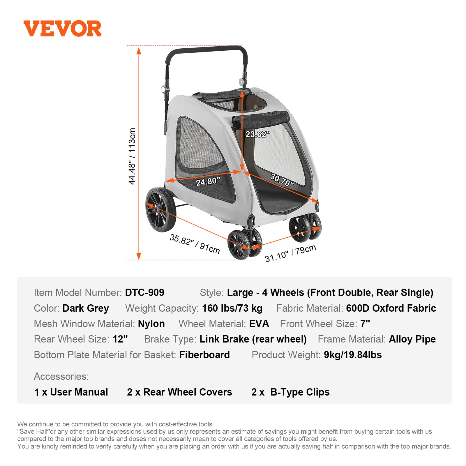 Foto 7 | Cochecito Para Perros Vevor Extra Grande Para Perros De Hasta 73 Kg Con 4 Ruedas - Venta Internacional.