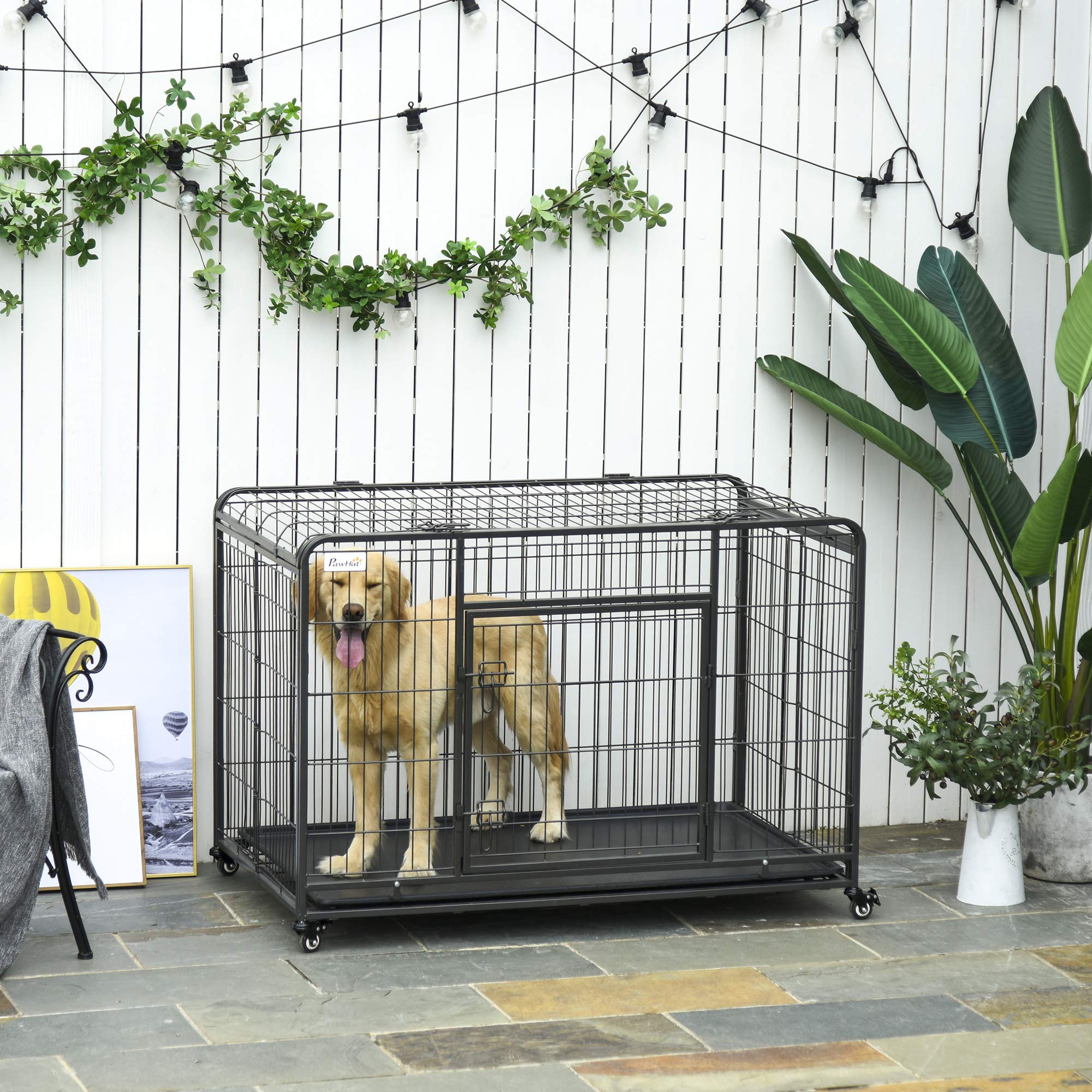 Foto 2 | Jaula Para Perros Pawhut, Diseño Plegable, Metal Pesado, 88 Libras - Venta Internacional.