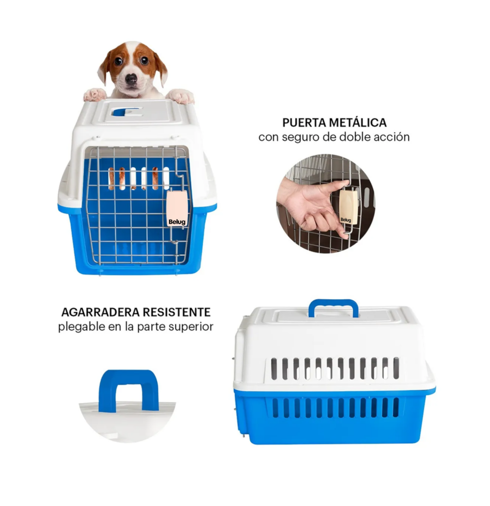 Foto 4 pulgar | Jaula Transportadora Mascotas Rectangular Belug,  Azul Cielo Blanco
