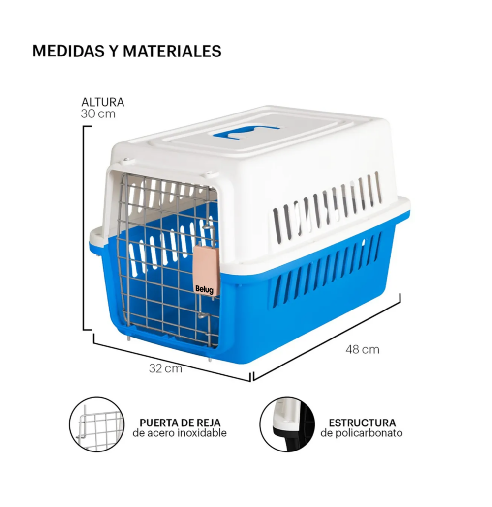 Foto 5 pulgar | Jaula Transportadora Mascotas Rectangular Belug,  Azul Cielo Blanco
