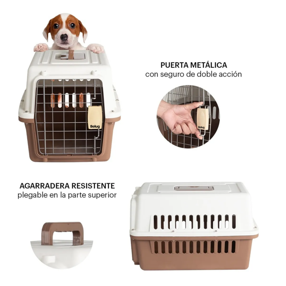 Foto 6 pulgar | Jaula Transportadora Mascotas Rectangular Belug,  Cafe Blanco