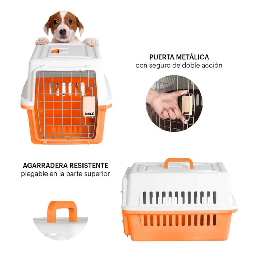 Foto 5 pulgar | Jaula Transportadora Mascotas Rectangular Lab.g,  Naranja Blanco