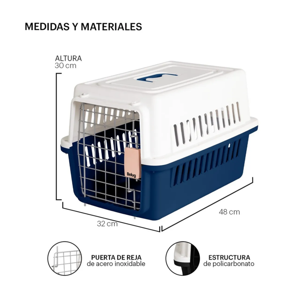 Foto 3 pulgar | Jaula Transportadora Mascotas Rectangular Belug, Azul Marino Blanco