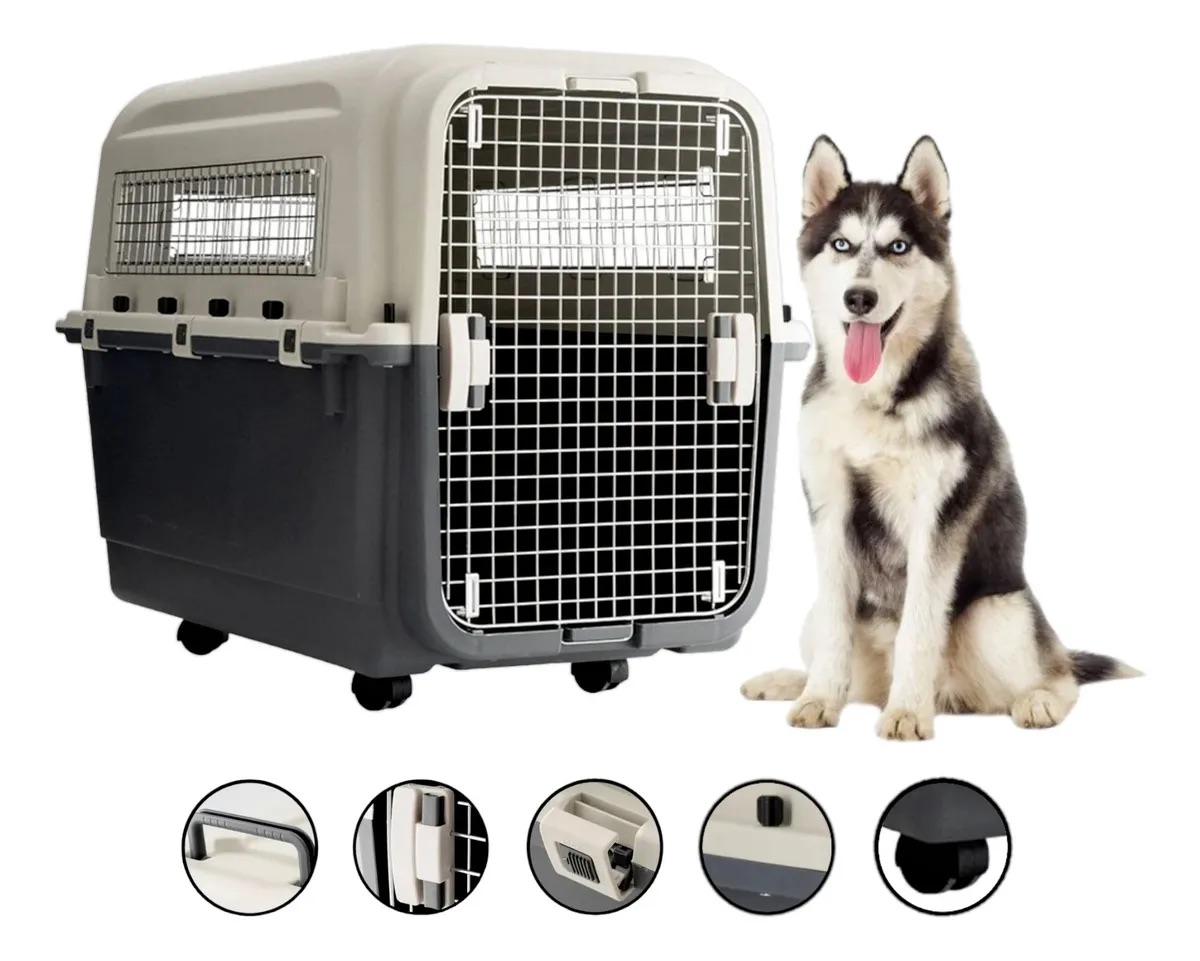 Foto 1 | Jaula Transportadora Para Perro Extra Grande Reforzada Con Puerta Y Rejillas De Metal Con Ruedas  100 X 67 X 80cm