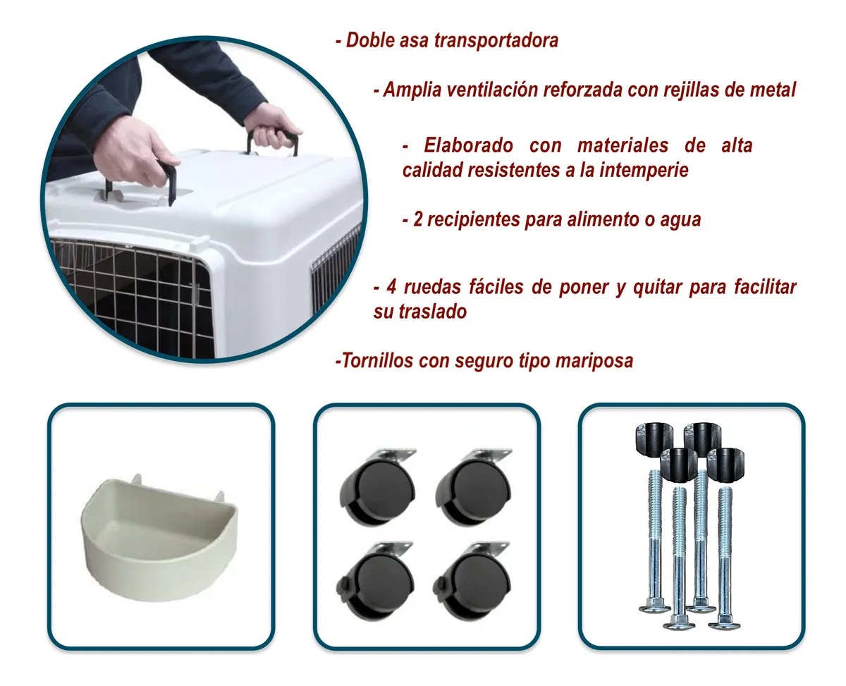 Foto 3 pulgar | Jaula Transportadora Para Perro Extra Grande Reforzada Con Puerta Y Rejillas De Metal Con Ruedas  100 X 67 X 80cm
