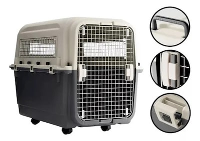 Foto 5 | Jaula Transportadora Para Perro Extra Grande Reforzada Con Puerta Y Rejillas De Metal Con Ruedas 100 X 67 X 80cm