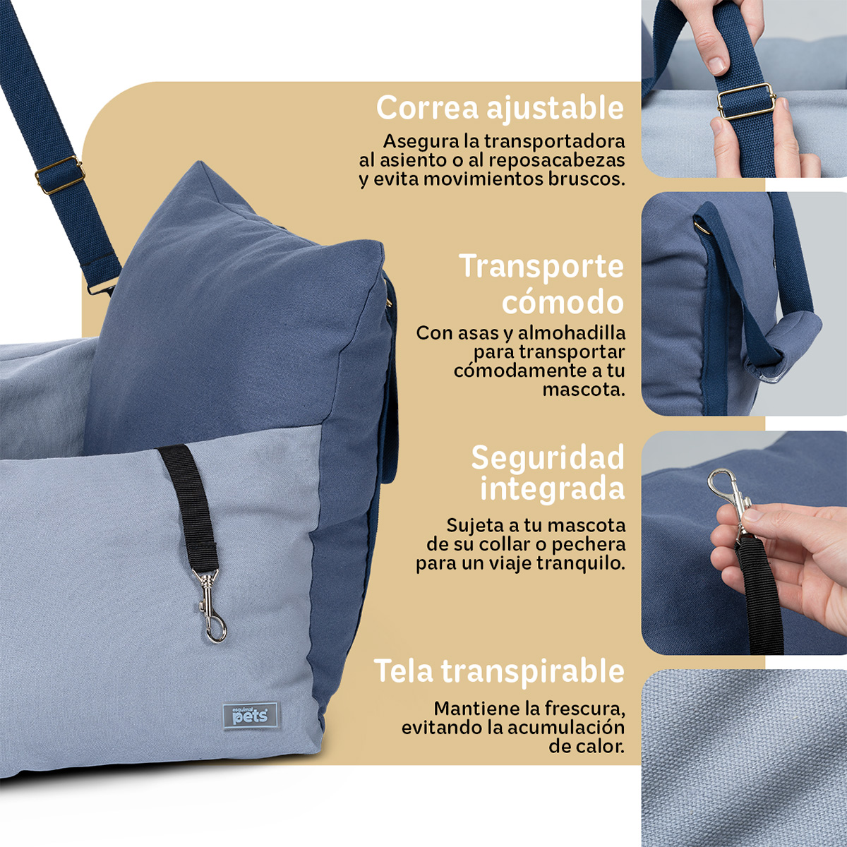 Foto 4 pulgar | Asiento De Seguridad De Automovil Para Perro Mascotas Esquimal Azul-azul Claro