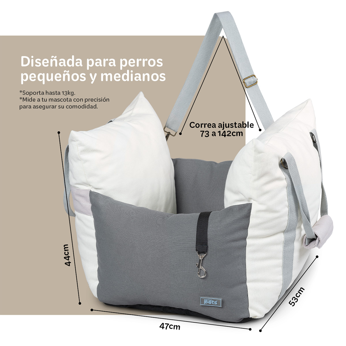 Foto 6 pulgar | Asiento De Seguridad De Automovil Para Perro Mascotas Esquimal Gris-hueso
