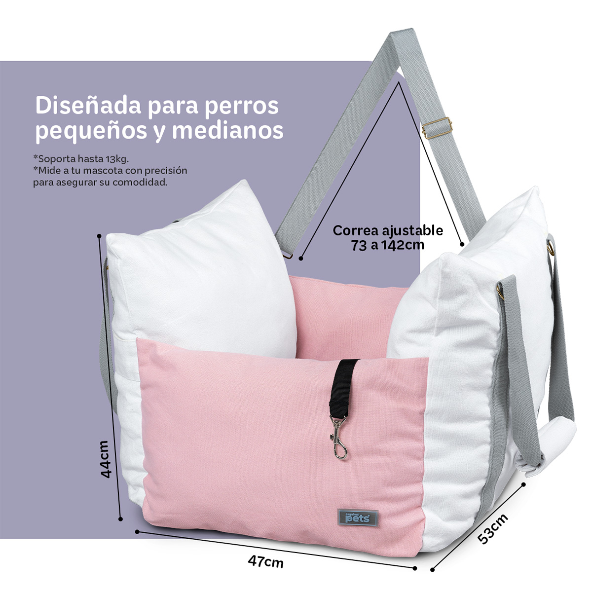 Foto 6 pulgar | Asiento De Seguridad De Automovil Para Perro Mascotas Esquimal Blanco-rosa