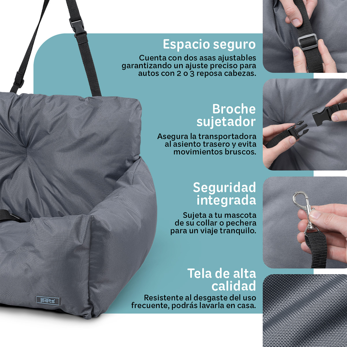 Foto 4 pulgar | Asiento De Seguridad De Automovil Para Perro Grande Mascotas Esquimal Gris
