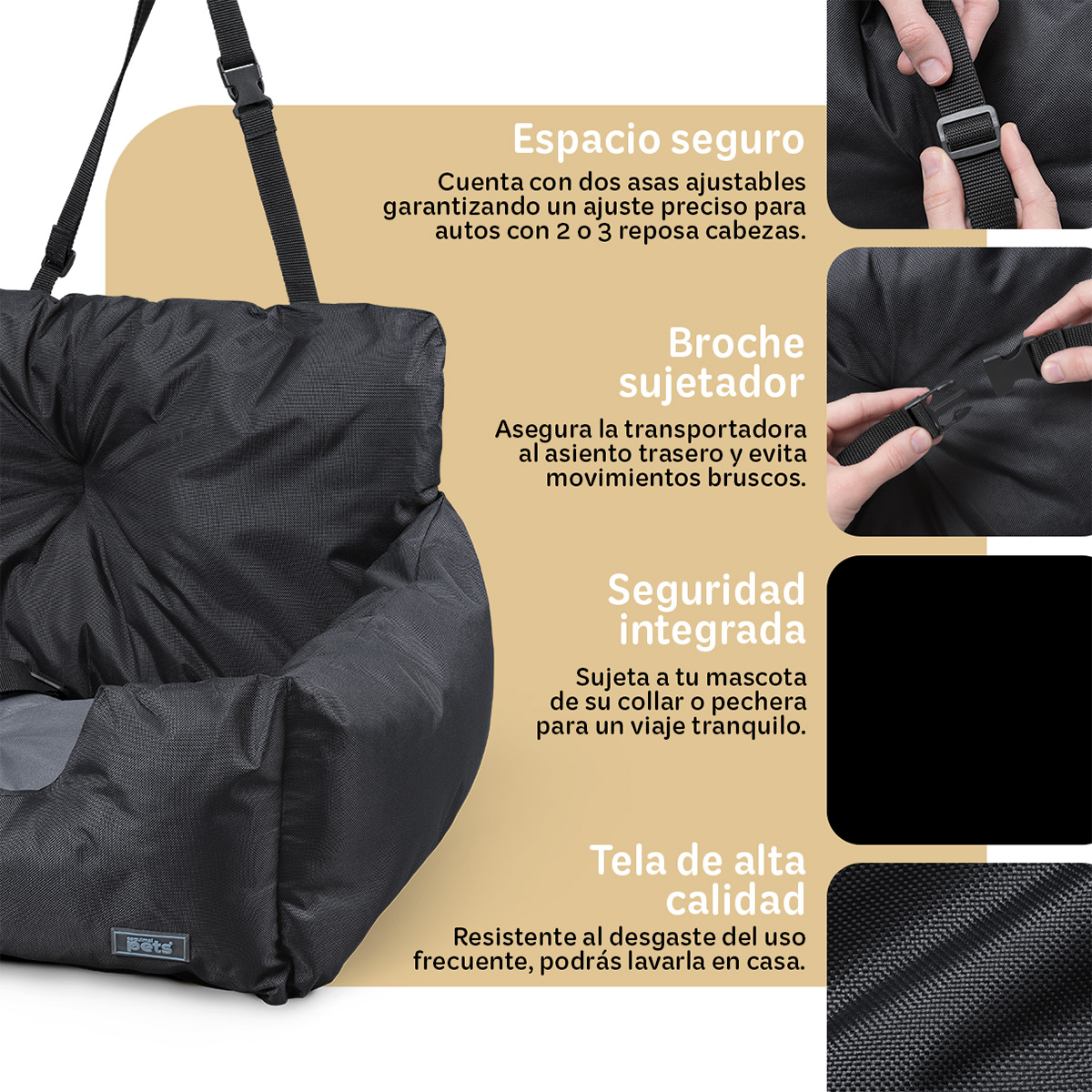 Foto 3 | Asiento De Seguridad De Automovil Para Perro Grande Mascotas Esquimal Negro-gris
