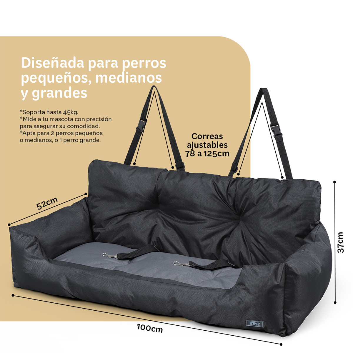 Foto 6 pulgar | Asiento De Seguridad De Automovil Para Perro Grande Mascotas Esquimal Negro-gris