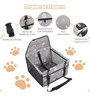Foto 3 | Asiento Del Coche De Seguridad Para Mascotas Gris -huellas