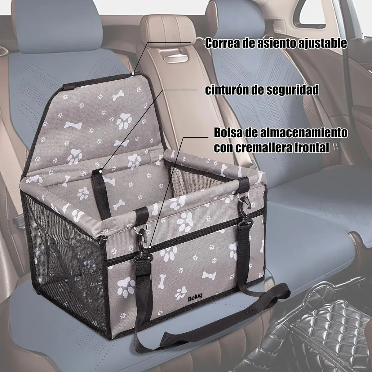 Foto 5 pulgar | Asiento Del Coche De Seguridad Para Mascotas Gris -huellas