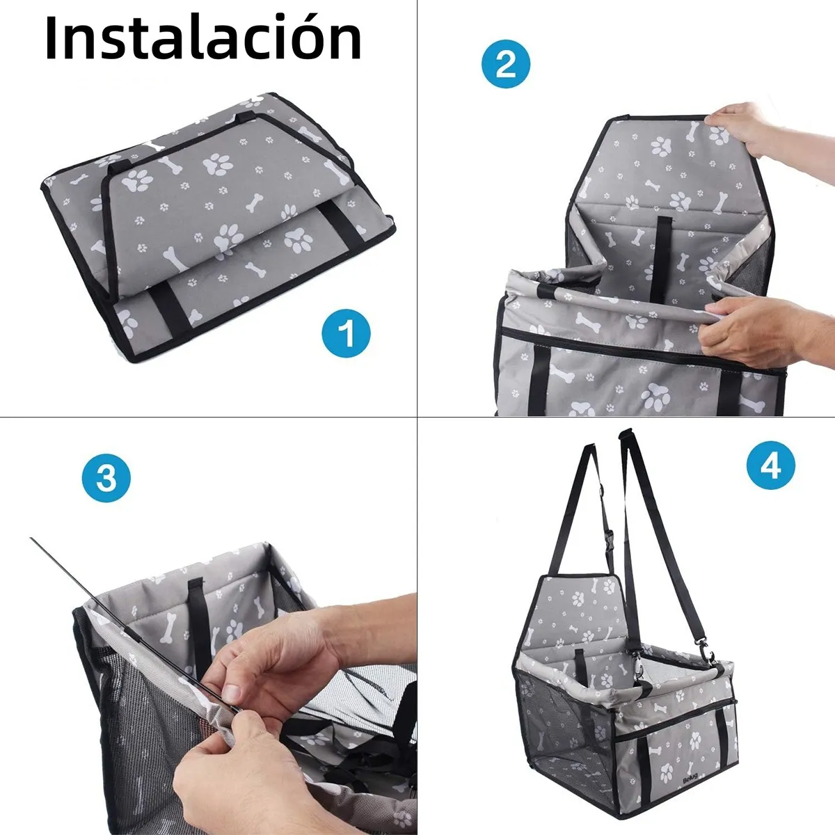 Foto 6 pulgar | Asiento Del Coche De Seguridad Para Mascotas Gris -huellas