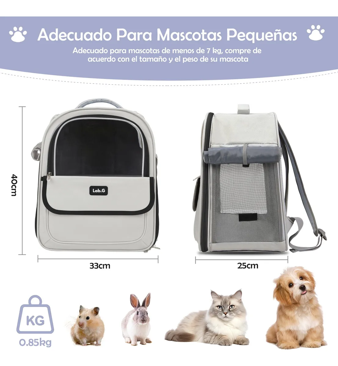 Foto 3 pulgar | Mochila Trasportadora Lab.g Para Mascotas Gris Cierre Negro