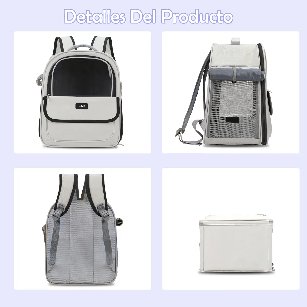 Foto 4 | Mochila Trasportadora Lab.g Para Mascotas Gris Cierre Negro