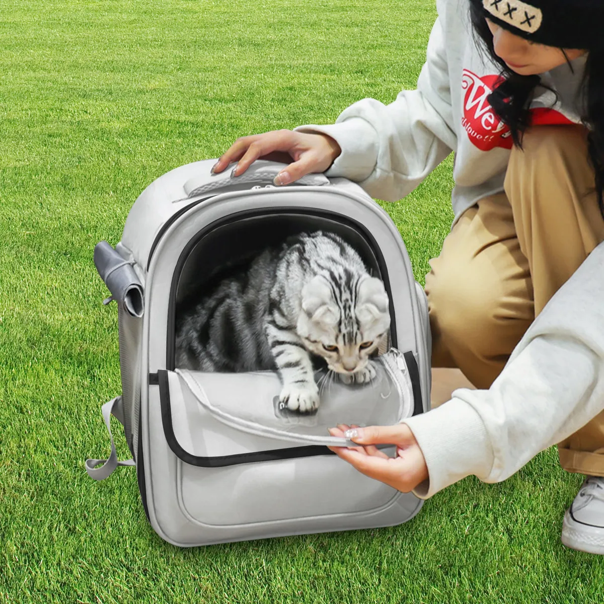 Foto 5 | Mochila Trasportadora Lab.g Para Mascotas Gris Cierre Negro