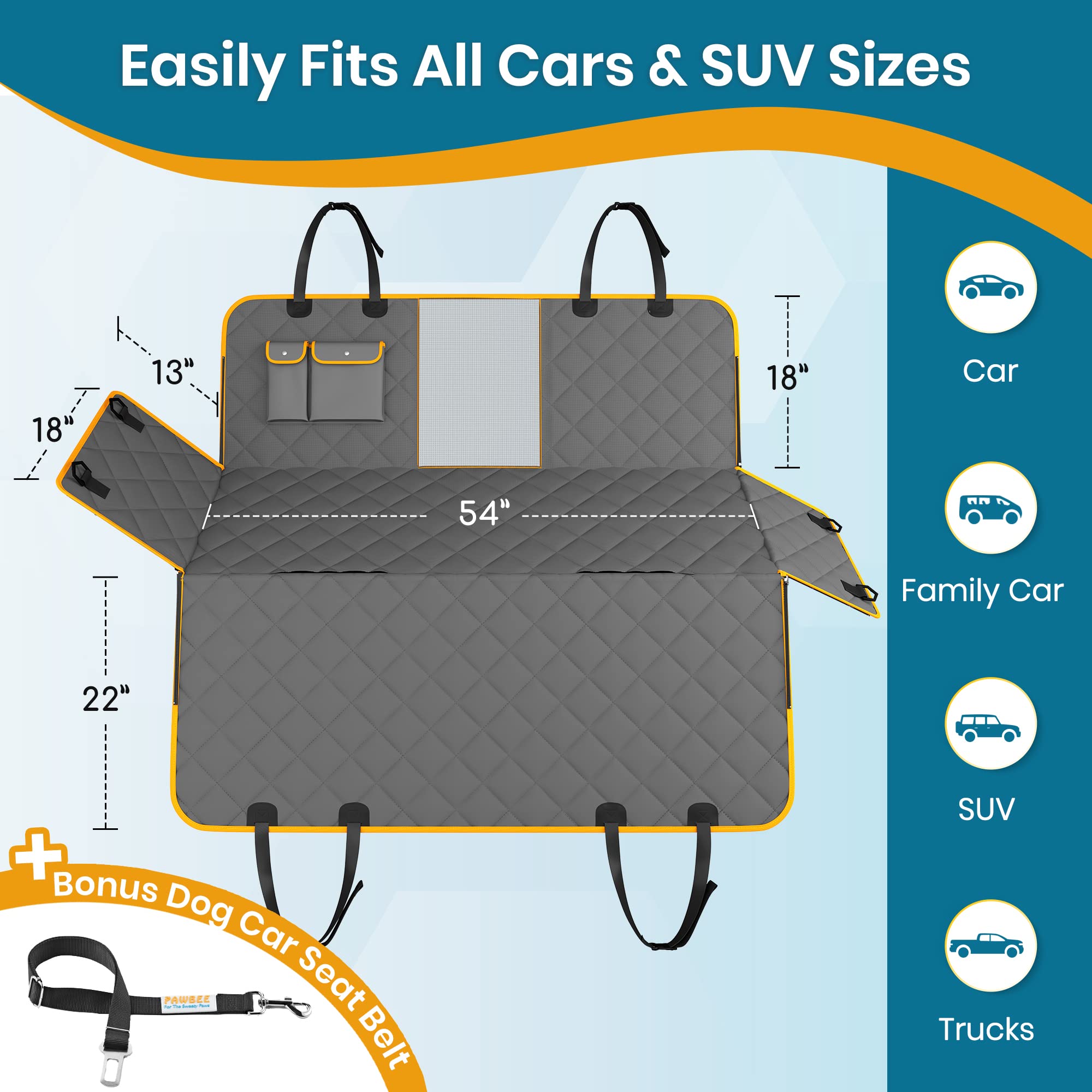 Foto 4 pulgar | Funda De Asiento De Coche Para Perros Pawbee, Impermeable Y Antideslizante Para Suv Y Camión - Venta Internacional.