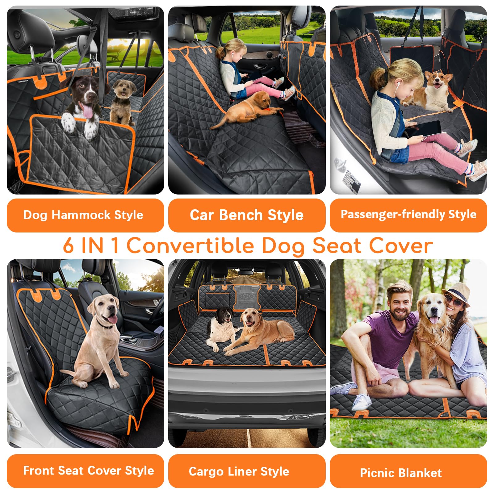 Foto 3 pulgar | Funda De Asiento De Coche Para Perros Urpower 6 En 1 Impermeable Para Asiento Trasero - Venta Internacional.