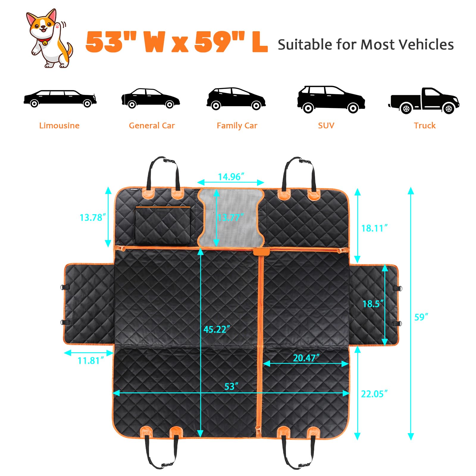 Foto 7 pulgar | Funda De Asiento De Coche Para Perros Urpower 6 En 1 Impermeable Para Asiento Trasero - Venta Internacional.