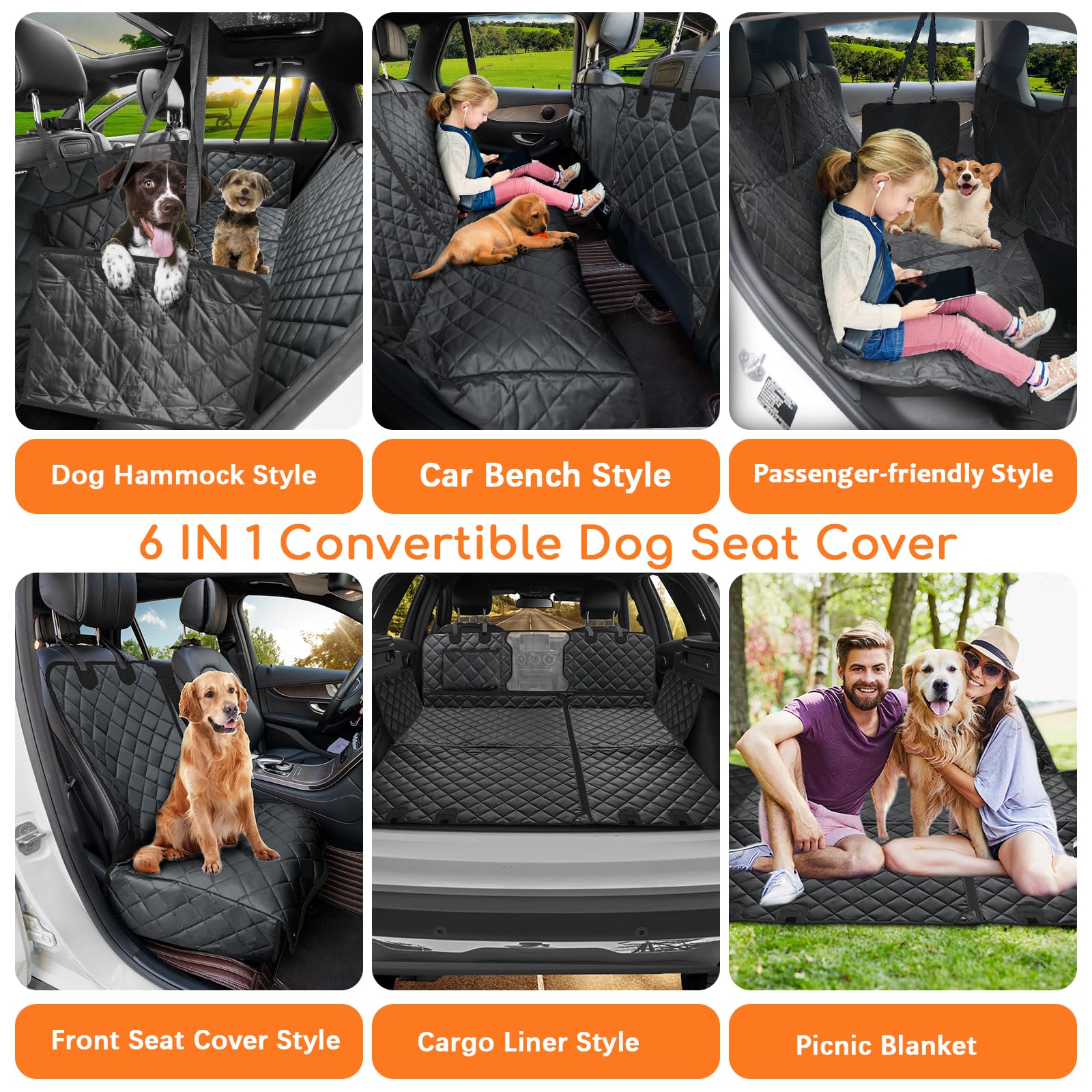 Foto 3 pulgar | Funda De Asiento De Coche Para Perros Urpower 6 En 1 Impermeable Para Asiento Trasero - Venta Internacional.