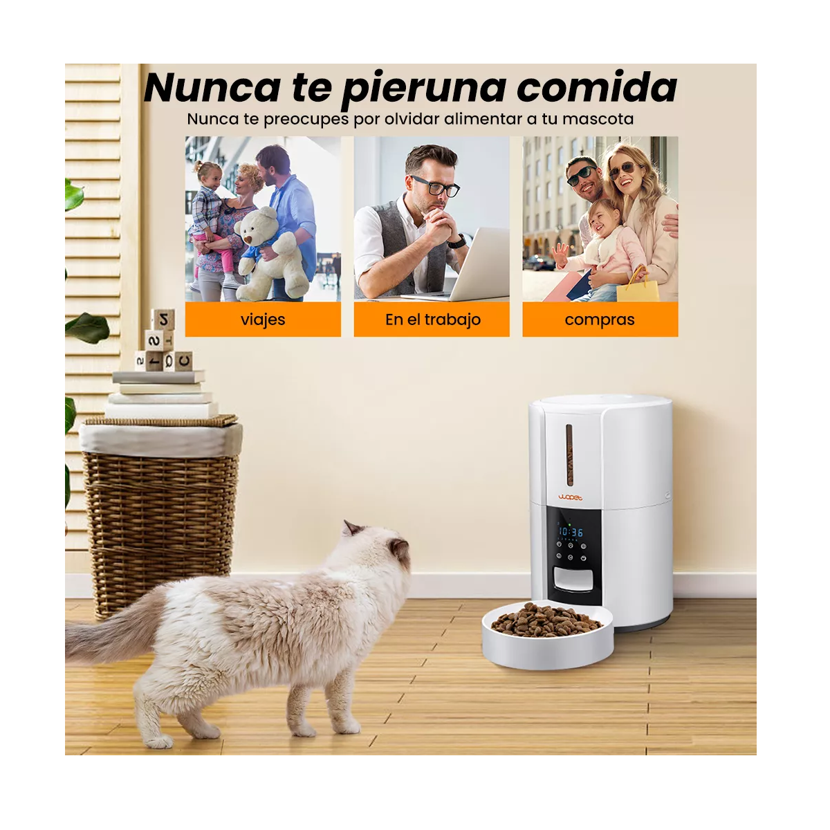 Foto 4 pulgar | 3l Dispensador De Alimentador Automatico Para Perros Y Gatos Eo Safe Imports Esi-17299 Blanco