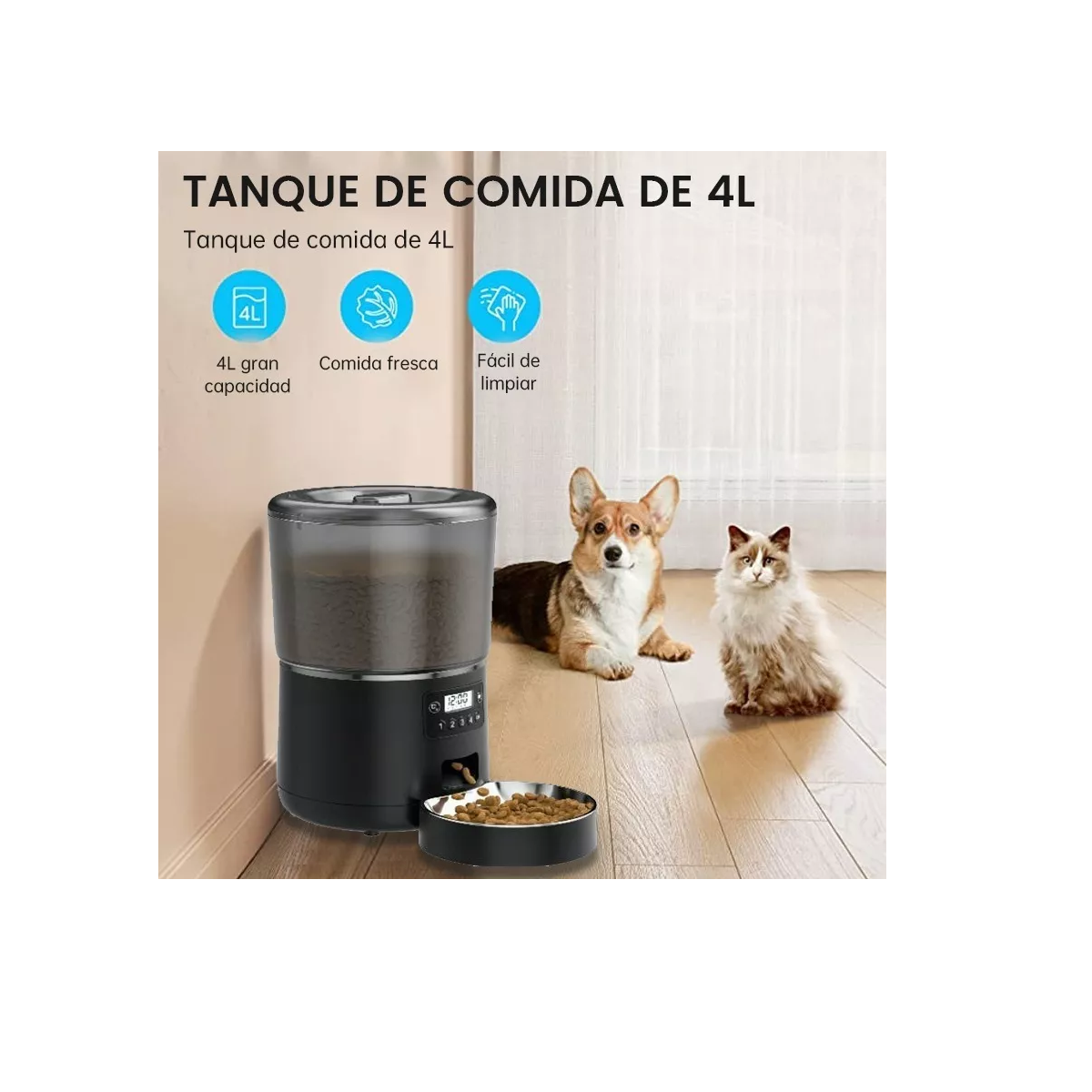 Foto 3 pulgar | 4l Alimentador Automatico Perro Gato Mascota Pantalla Touch Eo Safe Imports Esi-17300 Negro