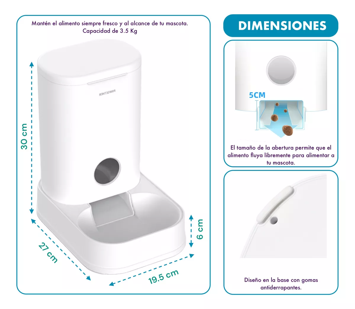 Foto 3 pulgar | Comedero Dispensador Automático Alimentador Para Perros 3.5l