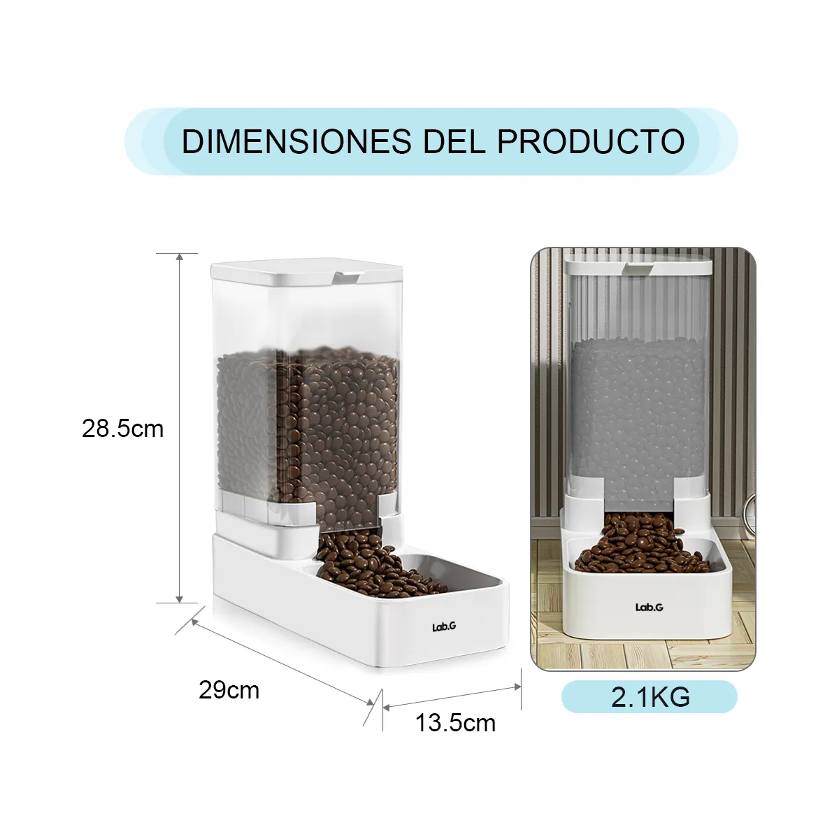 Foto 2 | Alimentador Automatico Perros Y Comederos Gatos Lab.g2.1kg Blanco