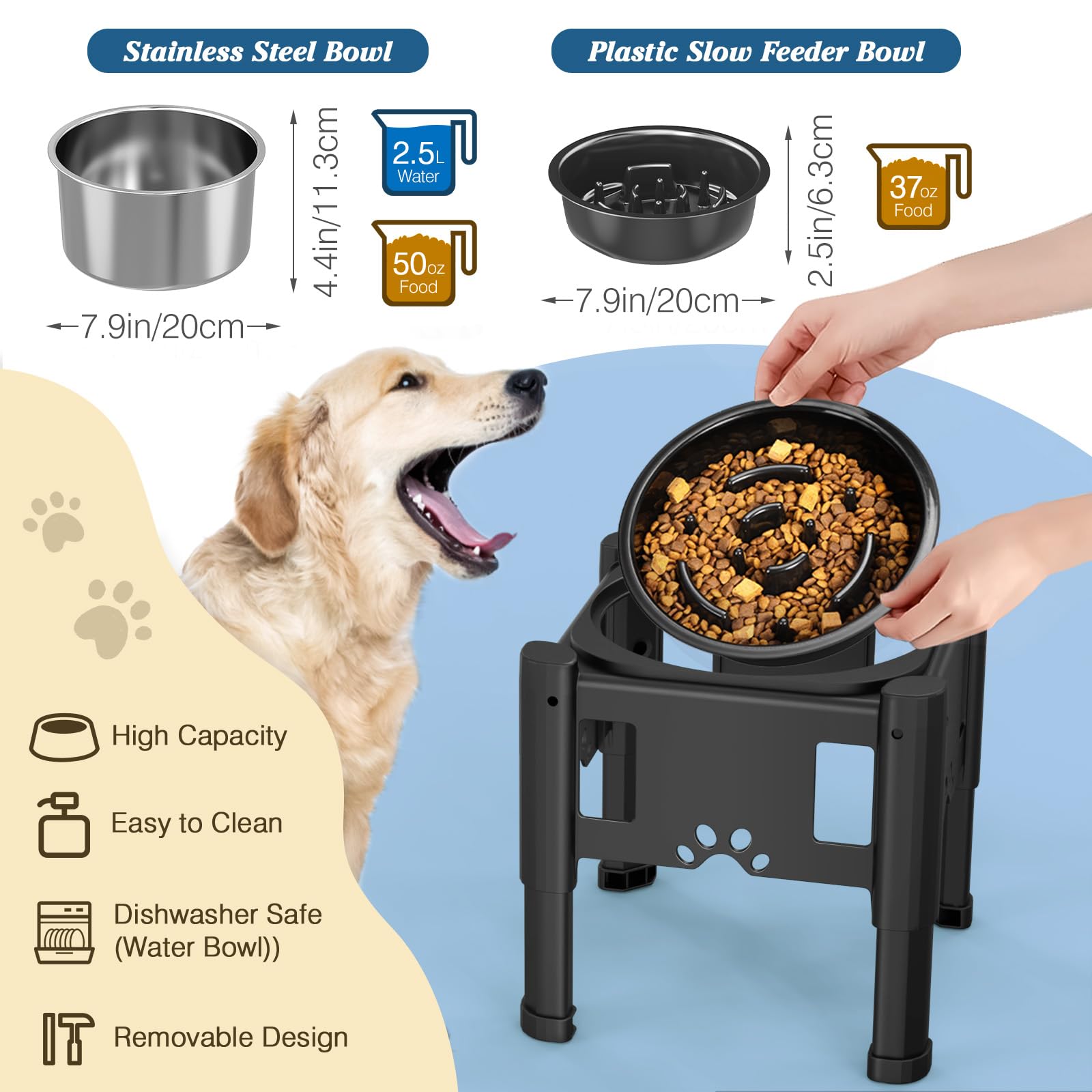 Foto 5 | Bebedero Elevado Para Perros Lewondr, No Derrame, 2,5 L, Con Alimentador Lento - Venta Internacional.