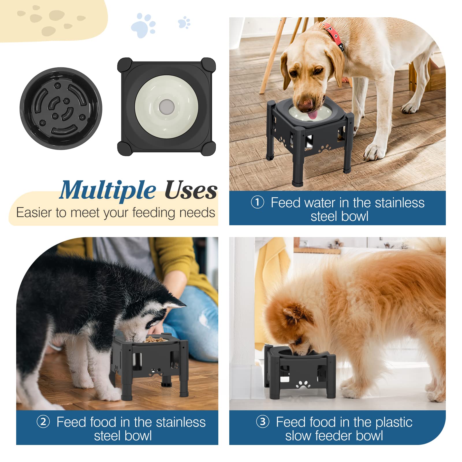 Foto 7 pulgar | Bebedero Elevado Para Perros Lewondr, No Derrame, 2,5 L, Con Alimentador Lento - Venta Internacional.