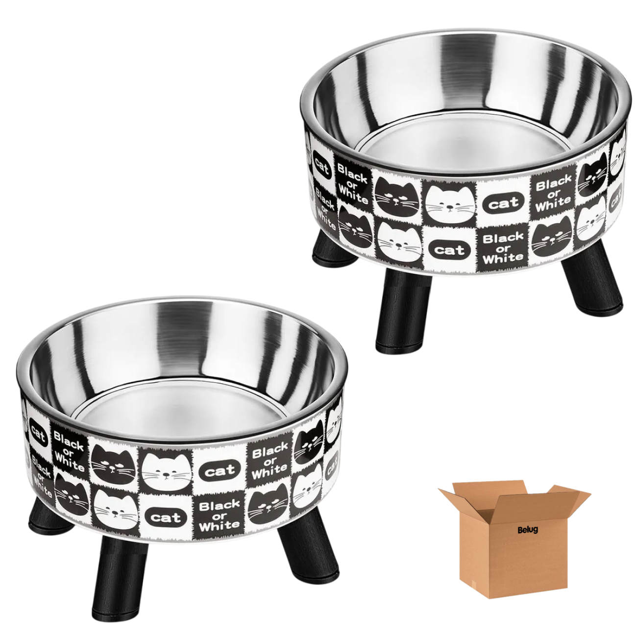 Foto 2 pulgar | 2pcs Plato Comedero Belug Acero Inoxidabl Mascotas Plateado Con Negro