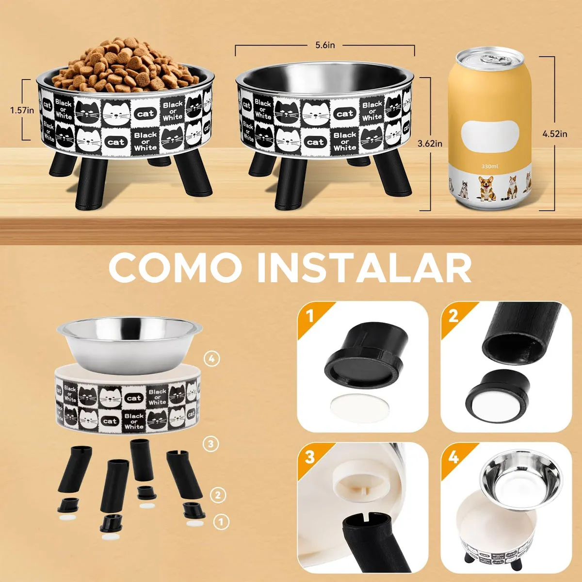Foto 4 pulgar | 2pcs Plato Comedero Belug Acero Inoxidabl Mascotas Plateado Con Negro