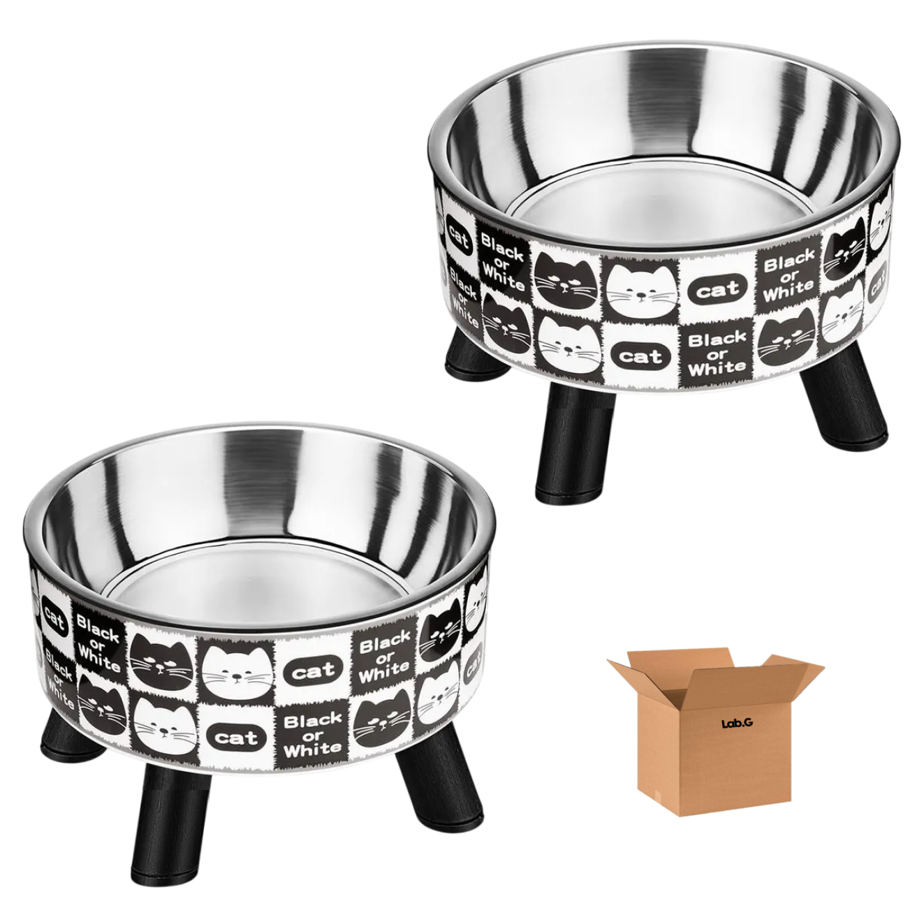Foto 2 pulgar | 2pcs Plato Comedero Lab.g Acero Inoxidabl Mascotas Plateado Con Negro